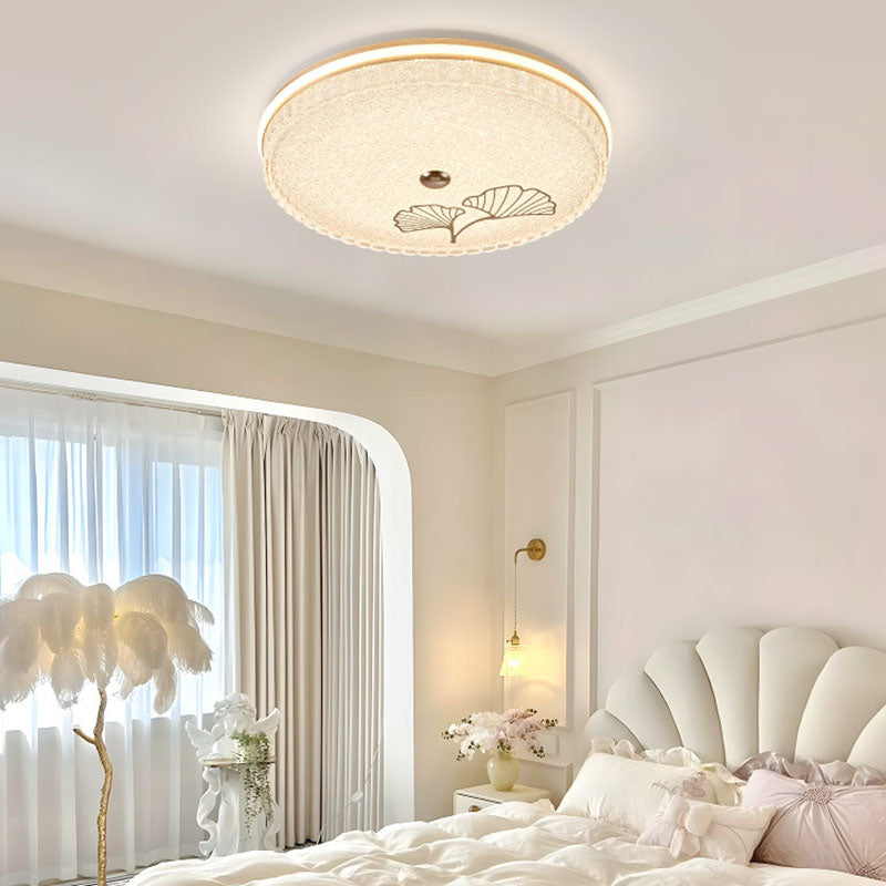 Modern Luxury Round Metal Aluminium Crystal Sand LED Flush Mount Ceiling Light For Bedroom