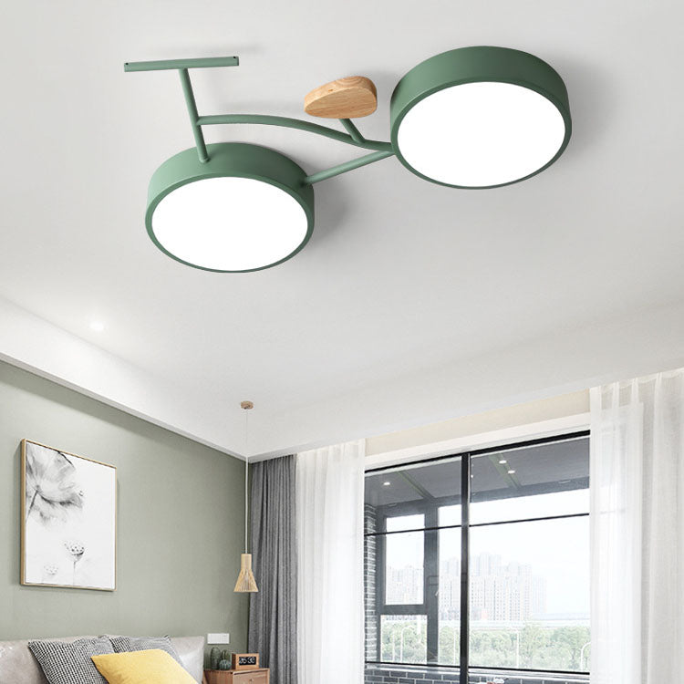 Contemporary Creative Bicycle Acrylic Wood LED Kids Flush Mount Ceiling Light For Living Room