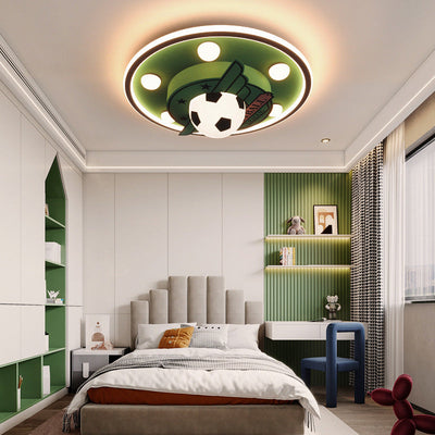 Contemporary Creative Kids Soccer Hardware ABS Acrylic LED Flush Mount Ceiling Light For Bedroom