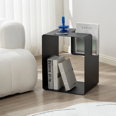 Modern Minimalist Rectangular Cubic Iron End Table 2-Storage For Living Room