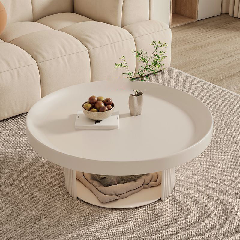 Modern Minimalist Round Rock Slab Carbon Steel Coffee Table 1-Storage For Living Room