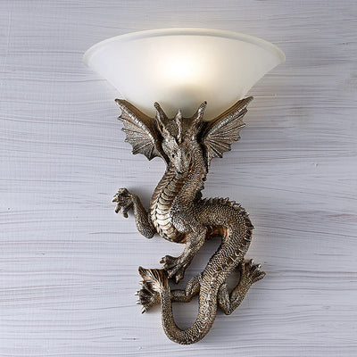 Traditional European Resin Glass Dragon Semi-Circular 1-Light Wall Sconce Lamp For Living Room