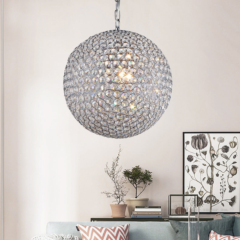 Modern Minimalist Round Iron Crystal 4-Light Chandelier For Living Room