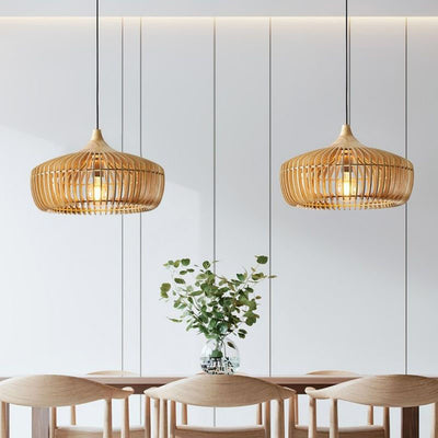 Lampe suspendue à 1 lumière cage en bois massif vintage japonais 