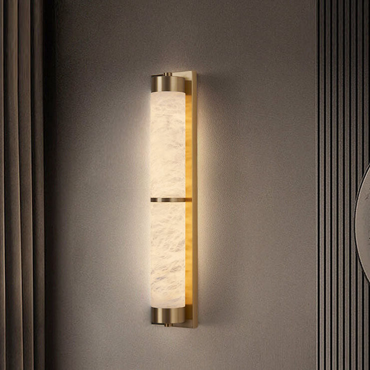 Modern Light Luxury Full Copper Marble Column LED Wall Sconce Lamp