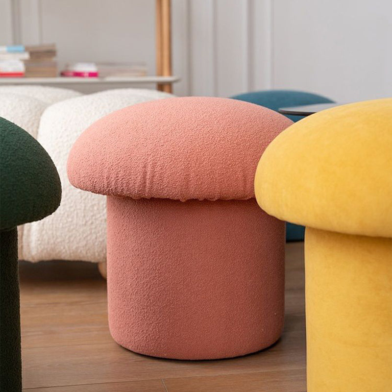 Contemporary Scandinavian Lambswool Cotton Hemp Sponge Wood Round Mushroom Vanity Stool Backless For Bedroom