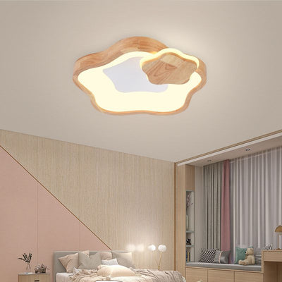 Modern Minimalist Pentagonal Star Wood Grain Acrylic LED Flush Mount Ceiling Light For Bedroom