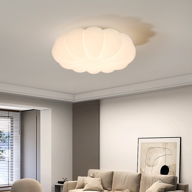 Contemporary Nordic Metal PE Round Pumpkin LED Flush Mount Ceiling Light For Bedroom