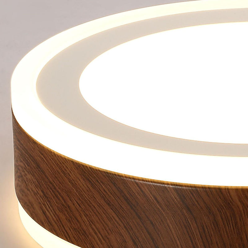 Modern Minimalist Round Square Wood Grain Hardware Acrylic LED Flush Mount Ceiling Light For Living Room