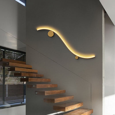 Modern Minimalist Copper Silica Line Wave Circle LED Wall Sconce Lamp For Hallway