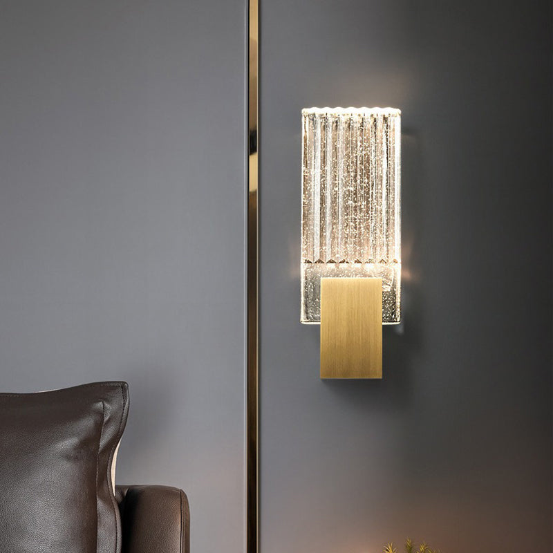 Modern Minimalist Rectangular Copper Crystal LED Wall Sconce Lamp For Living Room