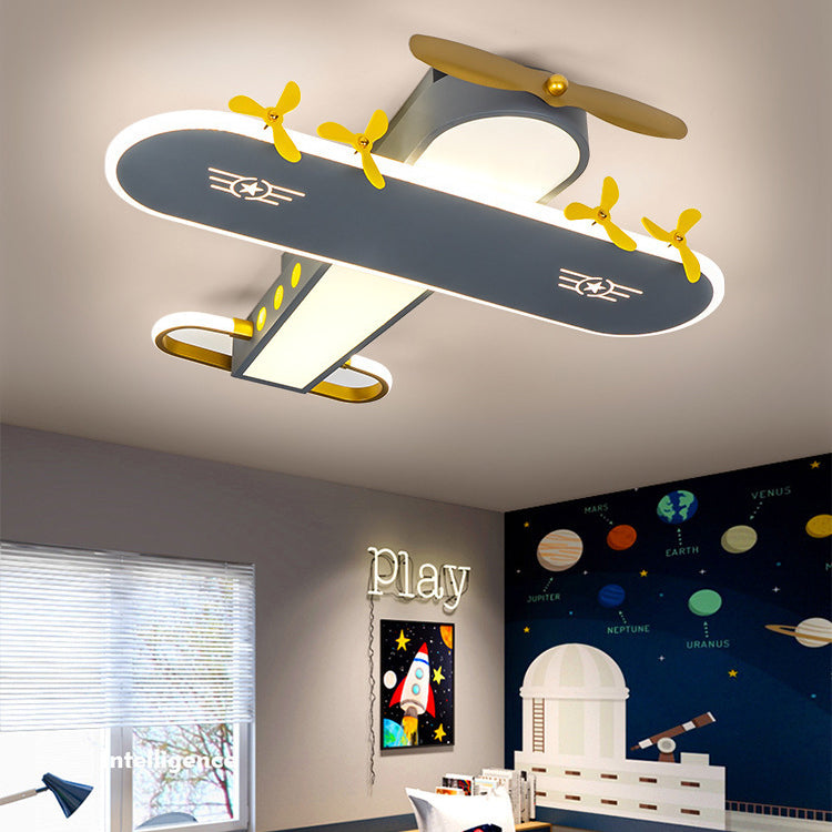 Contemporary Creative Kids Airplane Iron LED Flush Mount Ceiling Light For Bedroom