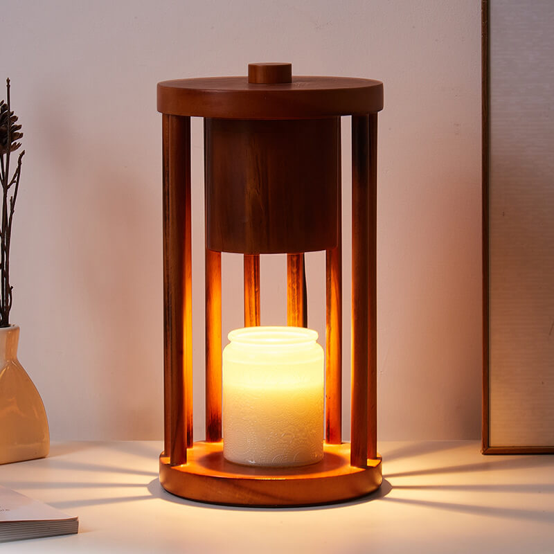 Modern Creative Wooden Circle 1-Light Melting Wax Table Lamp For Bedroom