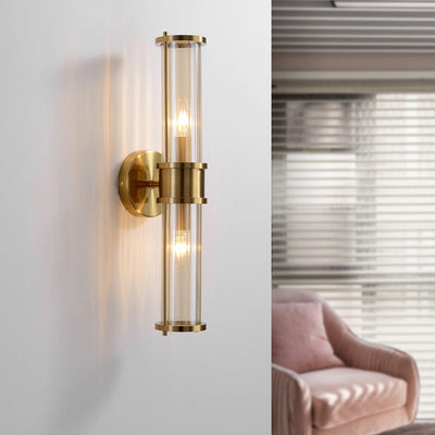 Modern Minimalist Cylindrical Iron Glass 1/2 Light Wall Sconce Lamp For Bedroom