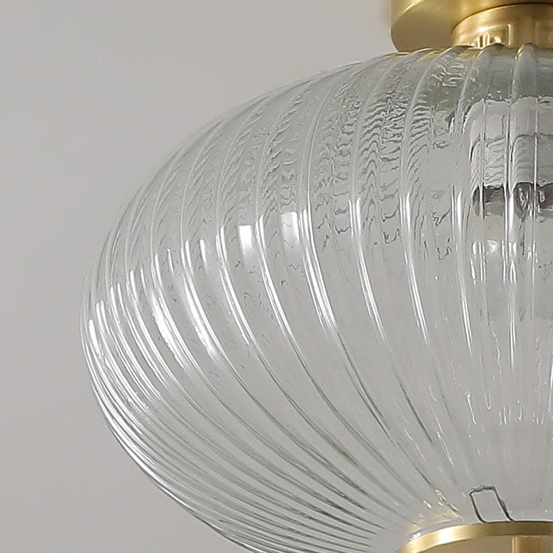 Traditional Chinese Lantern Spherical Copper Glass 1-Light Semi-Flush Mount Ceiling Light For Bedroom