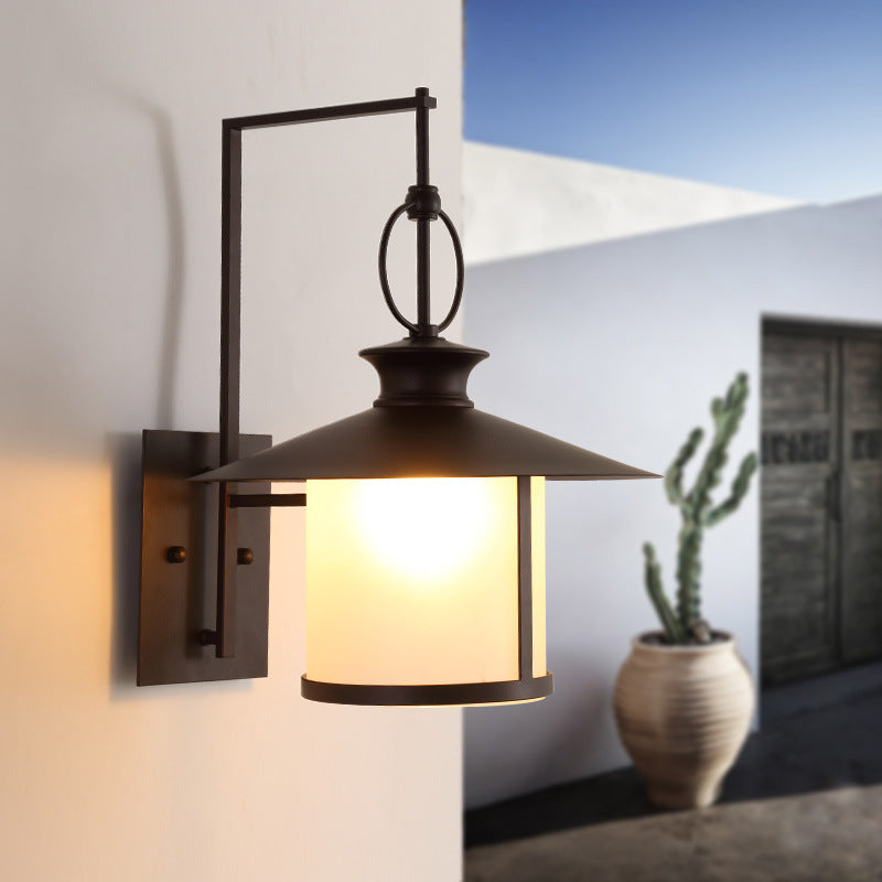 Contemporary Industrial Waterproof Metal Glass Conic Cylinder 1-Light Wall Sconce Lamp For Outdoor Patio