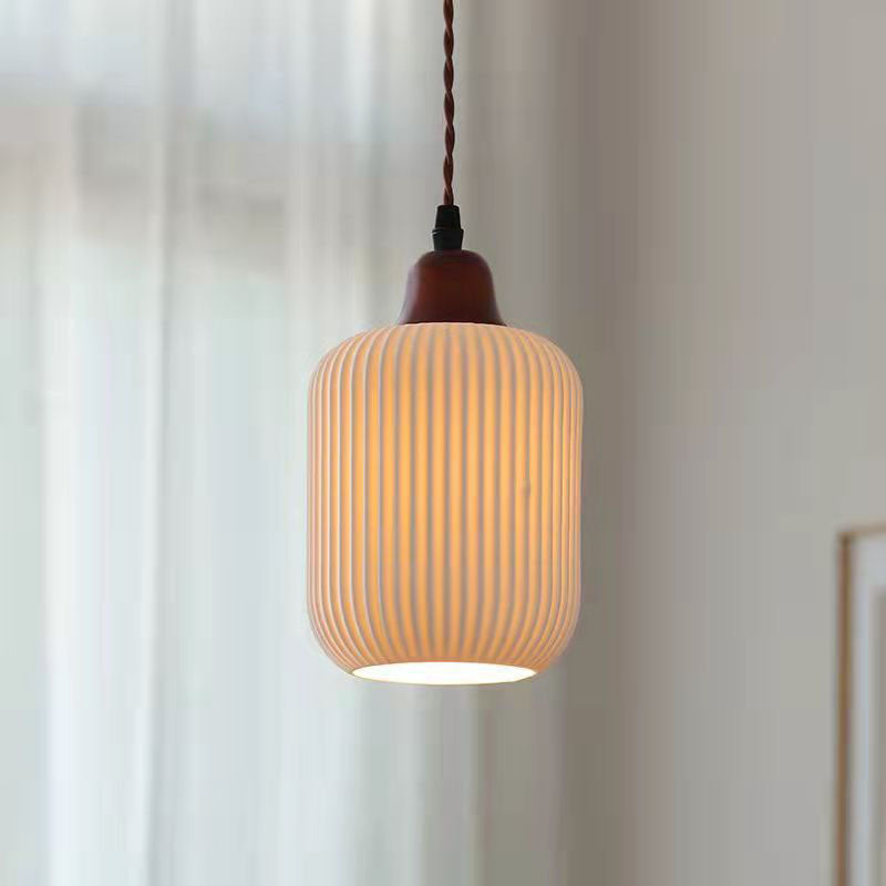 Contemporary Retro Pleated Ceramic Lantern Shade 1-Light Pendant Light For Living Room