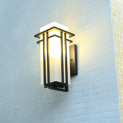 Modern Minimalist Waterproof Rectangular Alloy Glass 1-Light Wall Sconce Lamp For Outdoor Patio