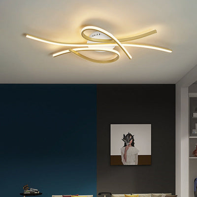 Contemporary Creative Curved Aluminum Strip Silicone LED Flush Mount Ceiling Light For Living Room