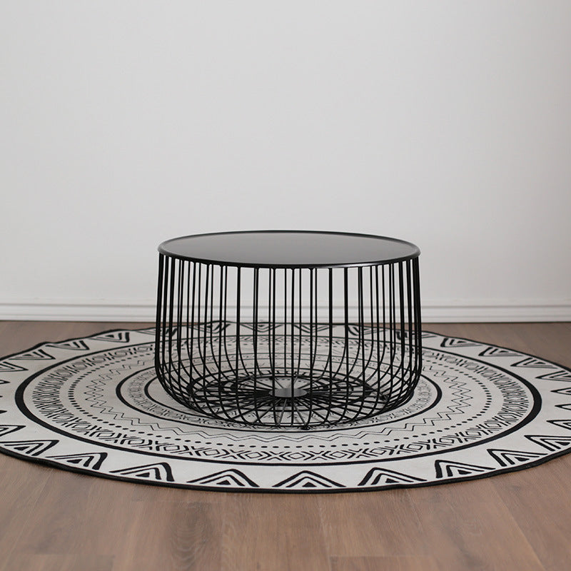 Contemporary Simplicity Iron Round Cage Design Coffee Table For Living Room