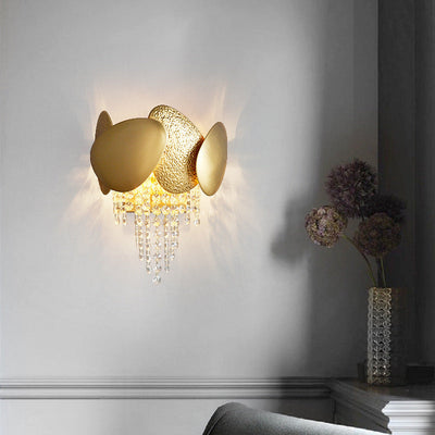 Contemporary Luxury Irregular Oval Piece Iron Crystal 2-Light Wall Sconce Lamp For Living Room