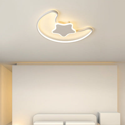 Contemporary Creative Star Moon Acrylic Shade Iron LED Flush Mount Ceiling Light For Living Room