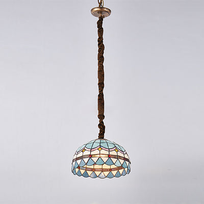 Traditional Tiffany Half Globe Iron Stained Glass 1-Light Pendant Light For Bedroom