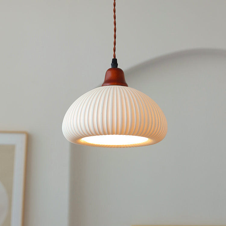 Contemporary Retro Pleated Ceramic Lantern Shade 1-Light Pendant Light For Living Room