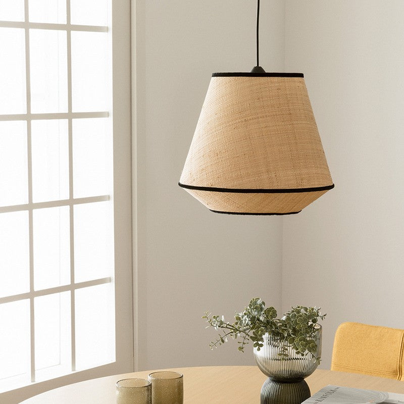 Traditional Japanese Cylinder Conic Trapezoidal Iron Fabric 1-Light Pendant Light For Dining Room