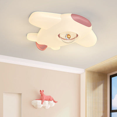 Contemporary Creative Iron PE Cartoon Airplane Design LED Kids Flush Mount Ceiling Light For Bedroom