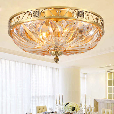 Modern Transitional Dome Copper Glass 5-Light Flush Mount Ceiling Light For Living Room