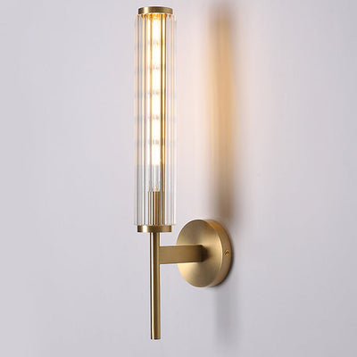 Modern Luxury Brass Glass Cylinder 1-Light Wall Sconce Lamp For Bedroom