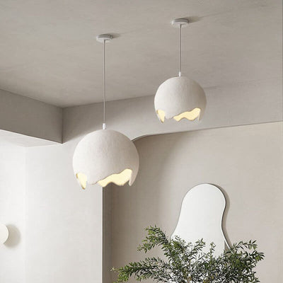 French Modern Cream Eggshell Shape Resin Iron 1-Light Pendant Light