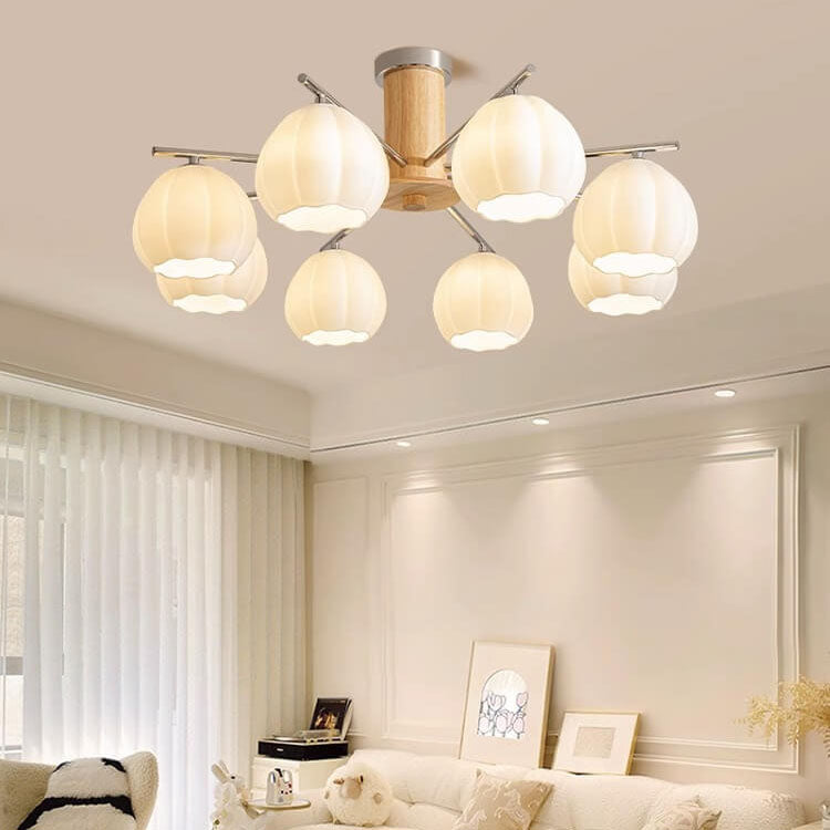 Modern Simplicity Wood Hardware Glass Stripes 3/5/6/8-Light Chandelier For Living Room