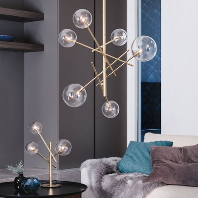 Modern Mid-century Magic Bean Glass Ball Iron Frame 6-Light Chandelier For Living Room