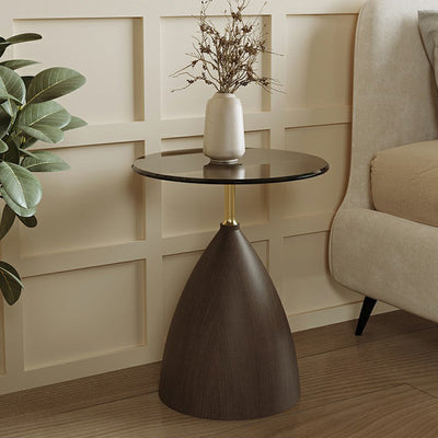 Modern Minimalist Round Cone Base Glass Carbon Steel End Table For Living Room