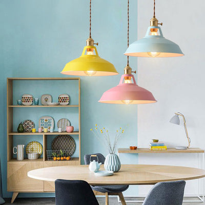 Contemporary Scandinavian Round Macaron Iron 1-Light Pendant Light For Living Room