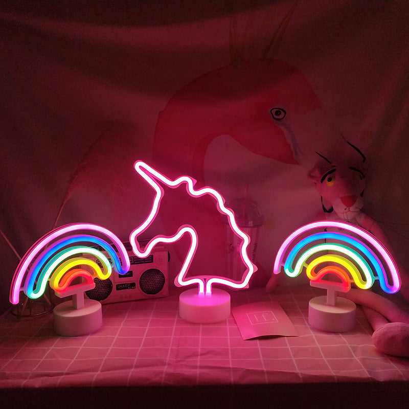 Contemporary Creative Rainbow Unicorn Plastic Acrylic LED Table Lamp For Bedroom