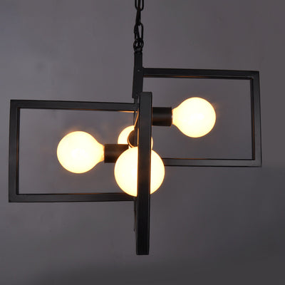 Modern Minimalist Square Frame Iron 4-Light Chandelier For Living Room