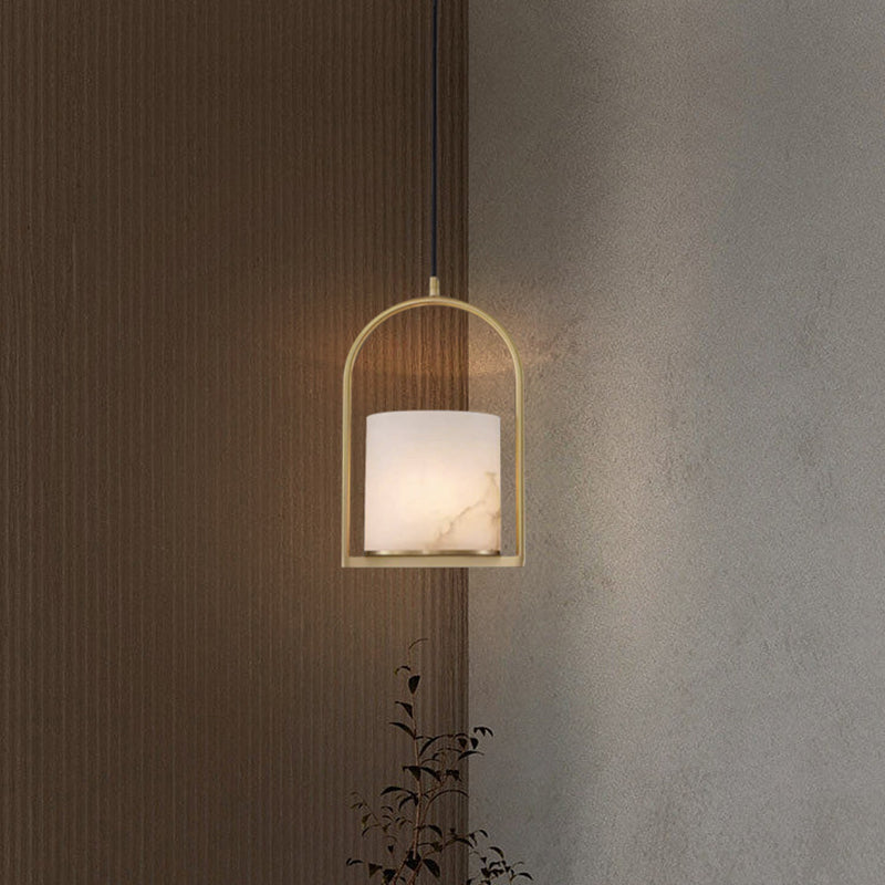 Modern Minimalist Birdcage Column Copper Marble 1-Light Pendant Light For Study Room