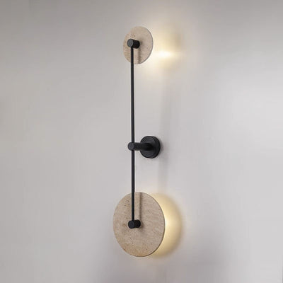 Modern Minimalist Geometric Circle Travertine Iron 2-Light Wall Sconce Lamp For Bedroom