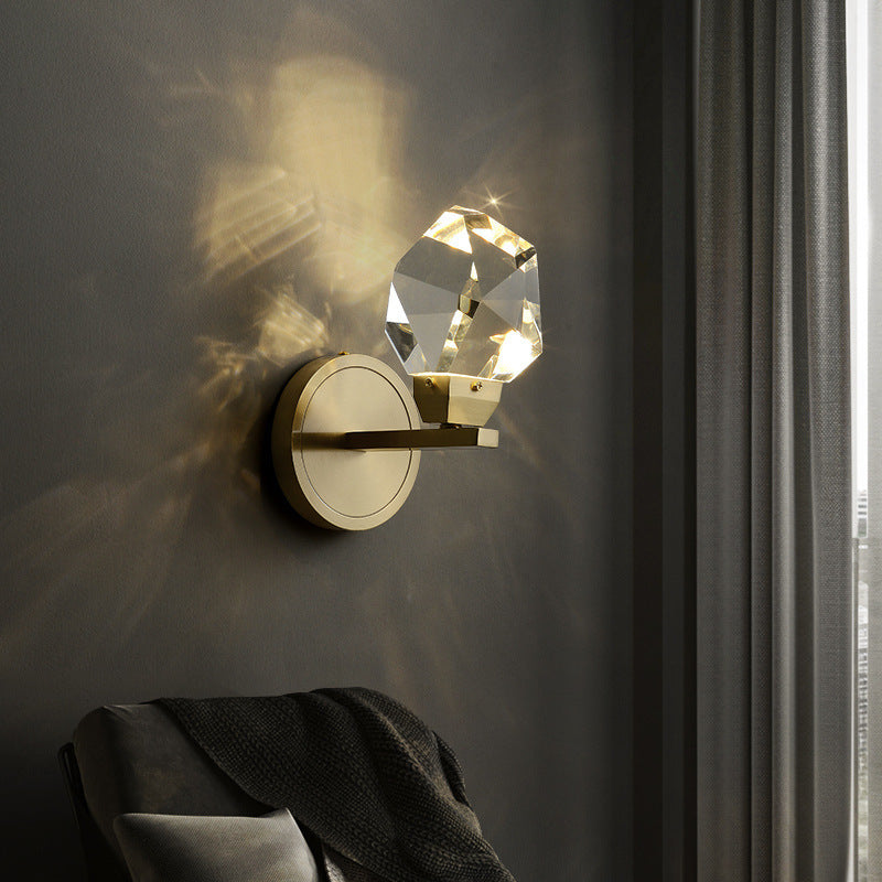 Contemporary Luxury Crystal Diamond Brass LED Wall Sconce Lamp For Hallway