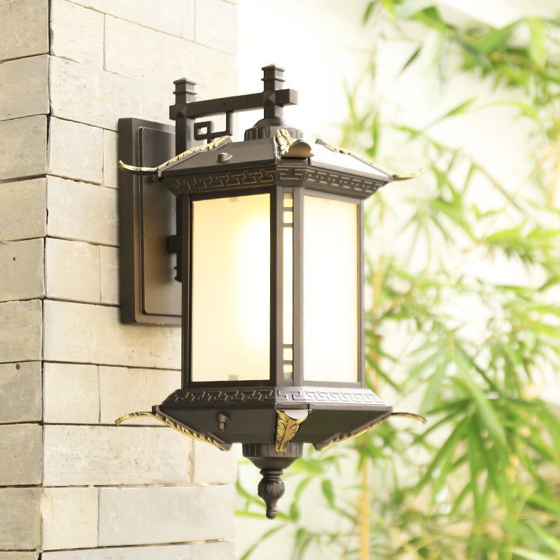 Traditional Chinese Aluminum Rectangular Tower 1-Light Outdoor Wall Sconce Lamp For Garden