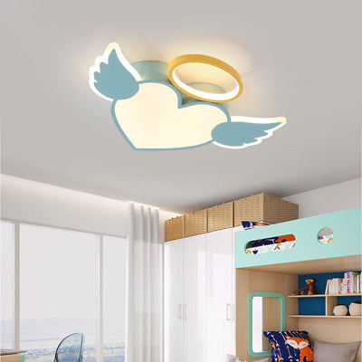 Contemporary Creative Kids Love Wings Iron Aluminum Acrylic Silicone LED Flush Mount Ceiling Light For Bedroom