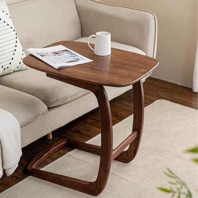 Contemporary Nordic Rectangular C Shape Walnut Ash Wood End Table Embedded For Living Room