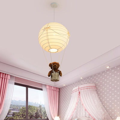 Contemporary Creative Kids Hot Air Balloon Weaving Iron Fabric 1-Light Chandelier For Bedroom