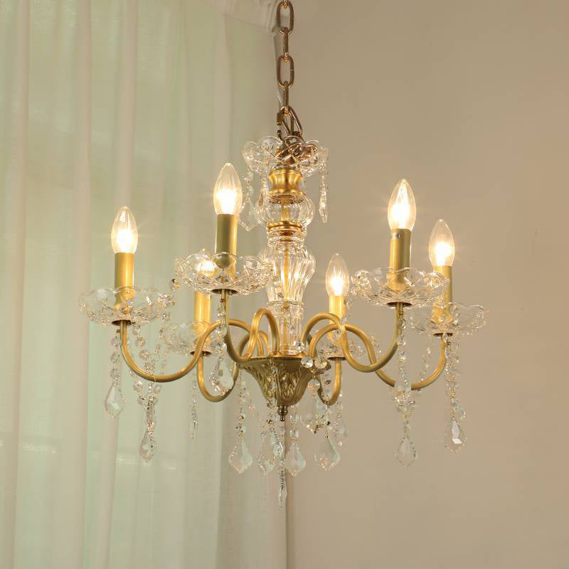 Traditional French Round Branch Crystal Candelabra Full Brass Glass 5/6/8 Light Chandelier For Living Room