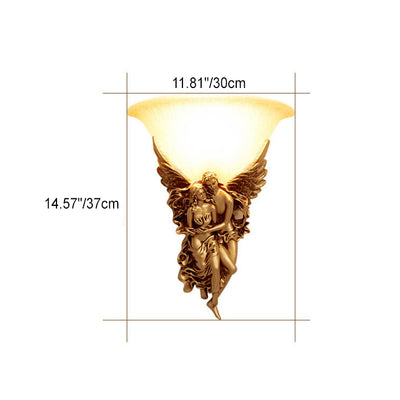 Traditional European Vintage Angel Resin Design Glass 1-Light Wall Sconce Lamp For Hallway