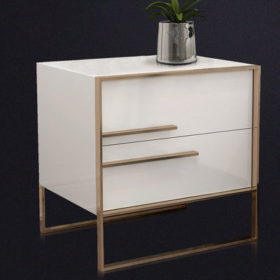 Modern Simplicity Cubic Solid Wood Stainless Steel Frame Nightstand 2-Drawer For Bedroom