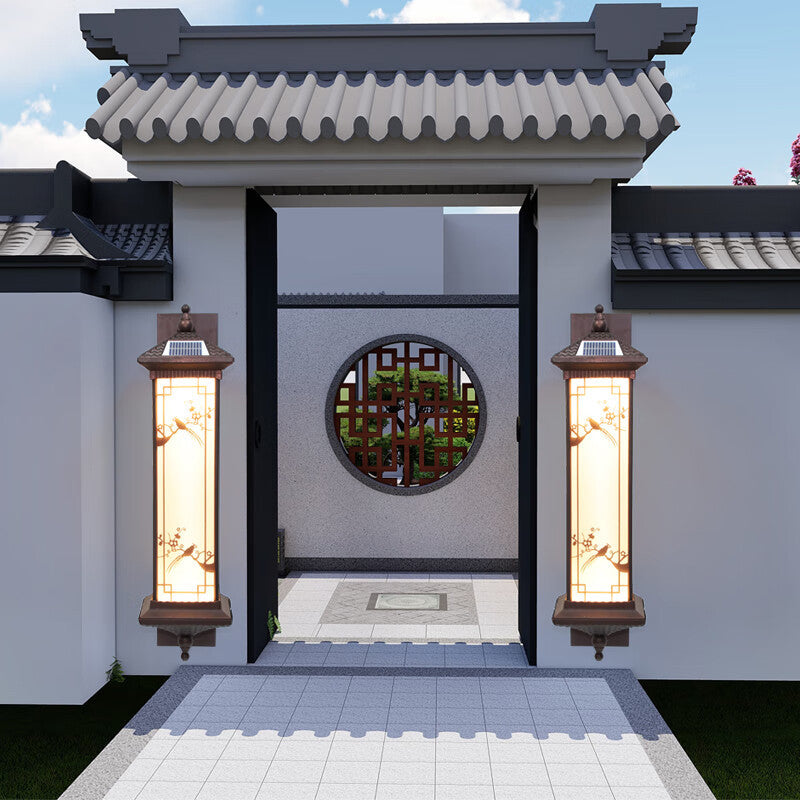 Traditional Chinese Rectangular Aluminum Glass Solar LED Wall Sconce Lamp For Garden